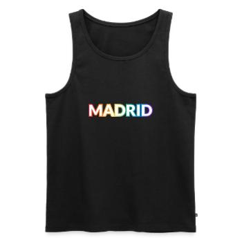 Texte arc-en-ciel gay de Madrid - Débardeur bio Premium Homme - noir - Devant - Michal (187cm)