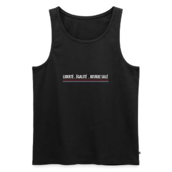 Liberté égalité beurre salé - Débardeur bio Premium Homme - noir - Devant - AI Model Male 178 light (178cm)
