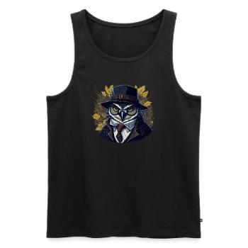 Herbst Eule Wald Boss - KI - DIGITAL - Männer Premium Bio Tank Top - Schwarz - Vorne - AI Model Male 178 light (178cm)
