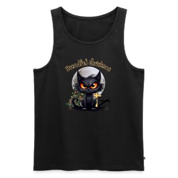 Dreadful Christmas Grumpy Angry Cat - Men's Premium Organic Tank Top - black - Front - AI Model Male 178 light (178cm)