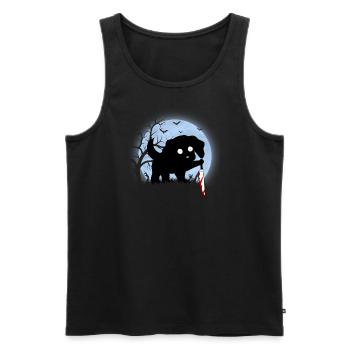 Lustiger schwarzer Halloween süßer Hund mit Messer Mond - Männer Premium Bio Tank Top - Schwarz - Vorne - AI Model Male 178 light (178cm)
