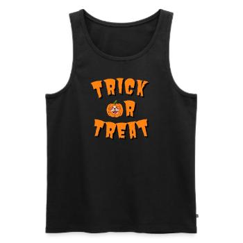 TRICK OR TREAT Kürbis Hund T-Shirt - Männer Premium Bio Tank Top - Schwarz - Vorne - AI Model Male 178 light (178cm)