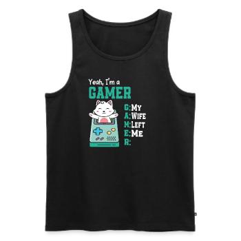 My Wife Left Me Funny Gaming Gamer Cat - Männer Premium Bio Tank Top - Schwarz - Vorne - Michal (187cm)