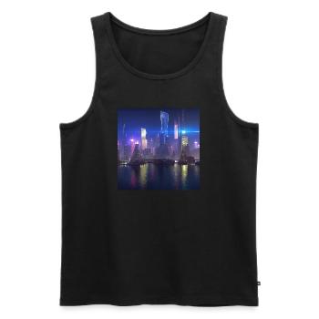 Retrowave Synthwave 80s Future city Design - Männer Premium Bio Tank Top - Schwarz - Vorne - Michal (187cm)