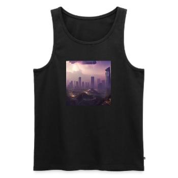 Retrowave Synthwave 80s Future city Design - Männer Premium Bio Tank Top - Schwarz - Vorne - Michal (187cm)