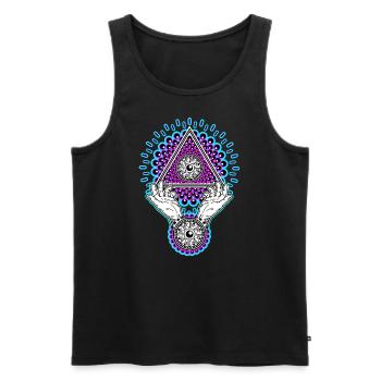 Néon Illuminati Pyramide 23 avec Aura, Lumière Noire - Débardeur bio Premium Homme - noir - Devant - AI Model Male 178 light (178cm)