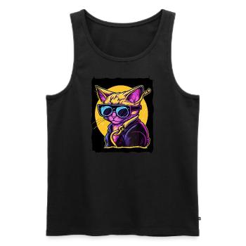 Katze mit Sonnenbrille - Männer Premium Bio Tank Top - Schwarz - Vorne - Michal (187cm)