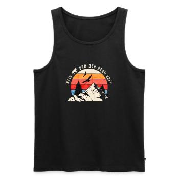 My dog and the mountain calls for mountaineers - Men's Premium Organic Tank Top - black - Front - AI Model Male 178 light (178cm)