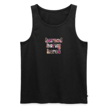 Horned Horny Horse Cartoon Comic Text Unicorn - Men's Premium Organic Tank Top - black - Front - AI Model Male 178 light (178cm)