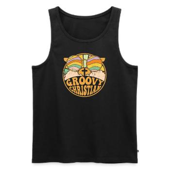 groovy christian 70s hippie funky - Men's Premium Organic Tank Top - black - Front - AI Model Male 178 light (178cm)