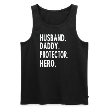 Husband Daddy Protector Hero Fathers Day - Männer Premium Bio Tank Top - Schwarz - Vorne - Michal (187cm)