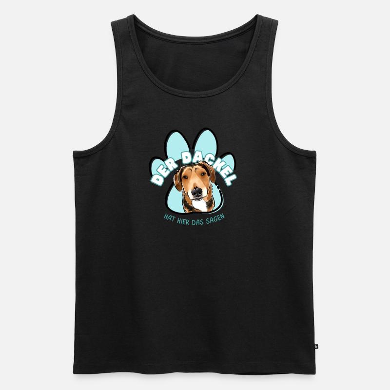 Der Dackel hat das Sagen - Männer Premium Bio Tank Top - Schwarz