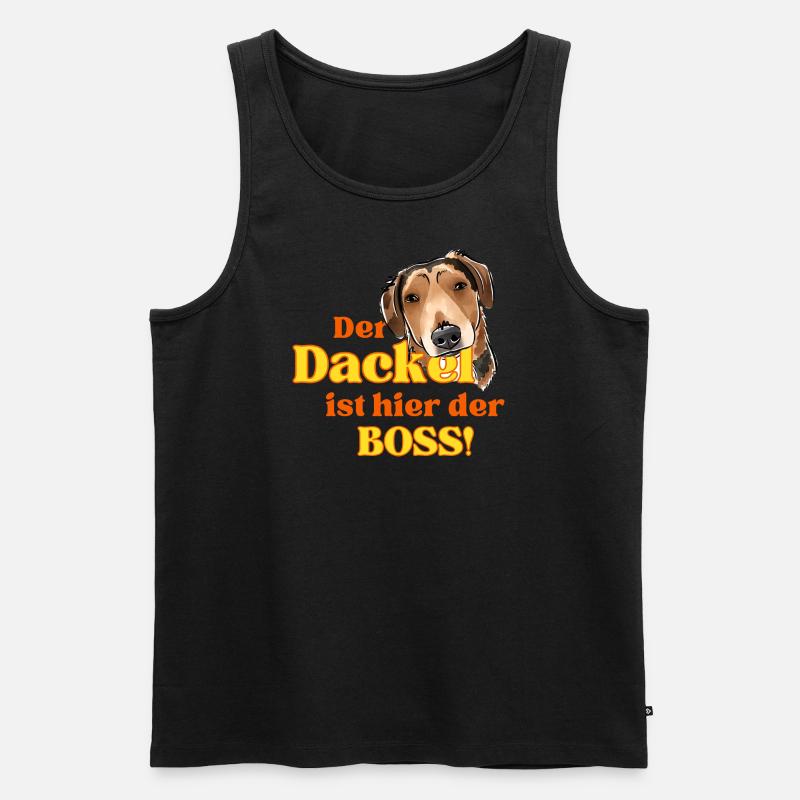 Der Dackel ist hier der Chef! - Männer Premium Bio Tank Top - Schwarz