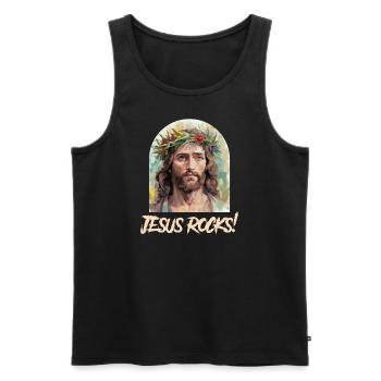 Jesus Rocks - Men's Premium Organic Tank Top - black - Front - Michal (187cm)