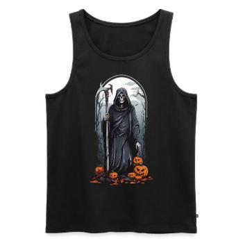 Retro Grim Reaper Pumpkin Halloween Horror Design - Men's Premium Organic Tank Top - black - Front - Michal (187cm)