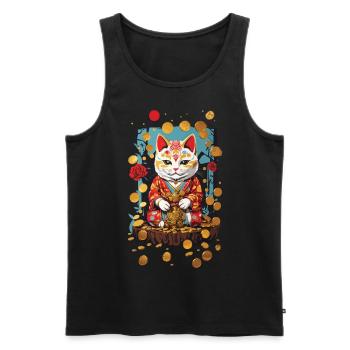 Chat porte-bonheur japonais design de chat esthétique - Débardeur bio Premium Homme - noir - Devant - Michal (187cm)