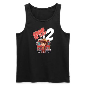 Thème de garçon d’anniversaire de pompier pour enfants de 2 ans - Débardeur bio Premium Homme - noir - Devant - Michal (187cm)