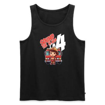 Thème du garçon d’anniversaire de pompier de 4 ans pour enfants - Débardeur bio Premium Homme - noir - Devant - Michal (187cm)