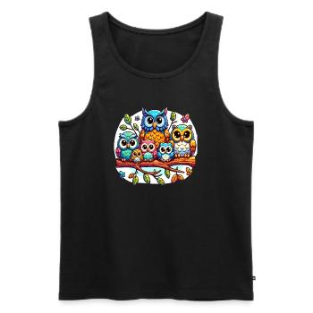 Cartoon family of owls - Men's Premium Organic Tank Top - black - Front - Michal (187cm)
