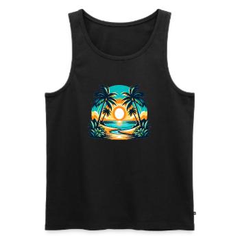 Tropical beach at sunset - Men's Premium Organic Tank Top - black - Front - AI Model Male 178 light (178cm)