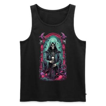 Grim Reaper squelette mage oeuvre gothique - Débardeur bio Premium Homme - noir - Devant - AI Model Male 178 light (178cm)