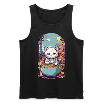 Kawaii Cat Loves Japanese Ramen Noodle Soup - Men's Premium Organic Tank Top - black - Front - Michal (187cm)
