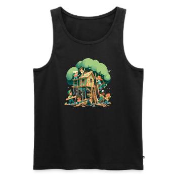 Les enfants construisent une cabane dans les arbres - Débardeur bio Premium Homme - noir - Devant - AI Model Male 178 light (178cm)
