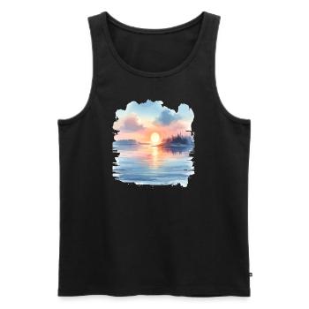 Watercolor painting of a peaceful lake near Sonnenu - Men's Premium Organic Tank Top - black - Front - Michal (187cm)