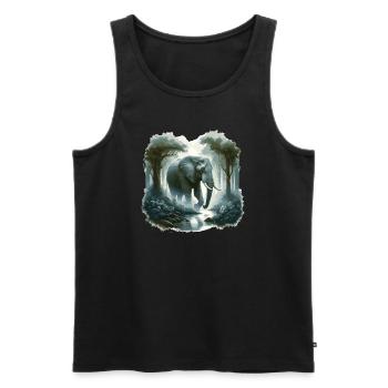 Elefant mit Trompete im nebligen Wald - Männer Premium Bio Tank Top - Schwarz - Vorne - AI Model Male 178 light (178cm)