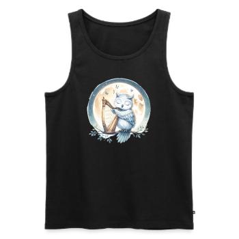Owl playing harp in the moonlight - Men's Premium Organic Tank Top - black - Front - AI Model Male 178 light (178cm)