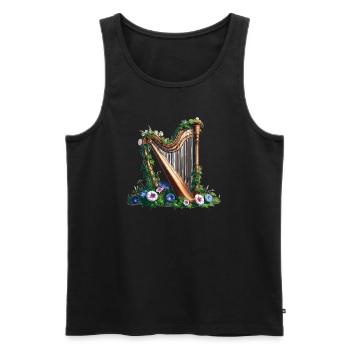 Große Harfe mit Efeu und Prunkwinden - Männer Premium Bio Tank Top - Schwarz - Vorne - AI Model Male 178 light (178cm)