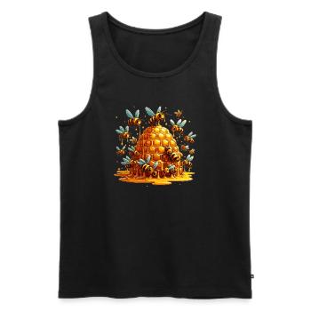 Bees around a honeycomb hive - Men's Premium Organic Tank Top - black - Front - Michal (187cm)