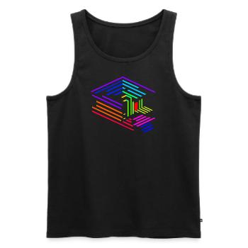 Line geometry of an object in rainbow colors - Men's Premium Organic Tank Top - black - Front - AI Model Male 178 light (178cm)