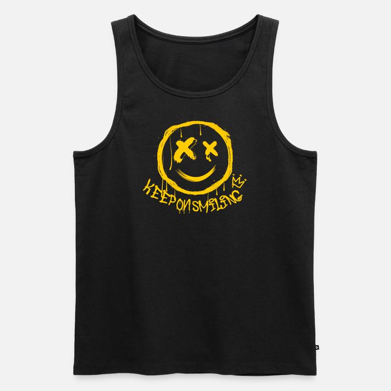 Graffiti emoticon keep on smiling - Männer Premium Bio Tank Top - Schwarz