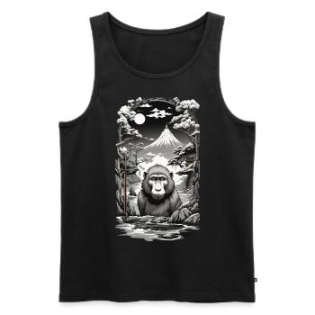 Asian Monkey Ukiyo-E Hot Spring Design - Men's Premium Organic Tank Top - black - Front - Michal (187cm)