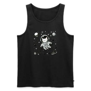 Le chat de l’espace en action - Débardeur bio Premium Homme - noir - Devant - Michal (187cm)