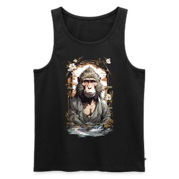 Figure mythique singe fleurs de cerisier Ukiyo-E Style Vintage - Débardeur bio Premium Homme - noir - Devant - AI Model Male 178 light (178cm)
