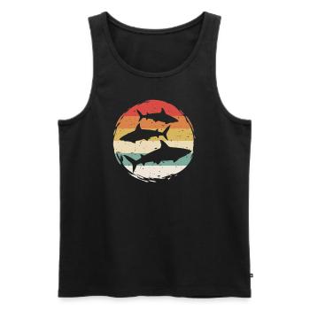 Sharks Vintage 80s Retro Shark Party in The Sea - Men's Premium Organic Tank Top - black - Front - AI Model Male 178 light (178cm)
