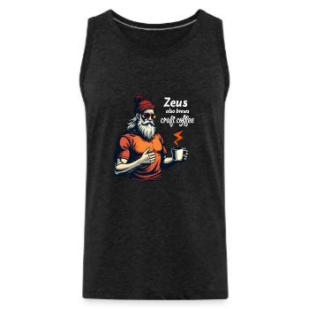 Zeus also brews craft coffee! - Men's Premium Organic Tank Top - charcoal grey - Front - Alexander (188cm)