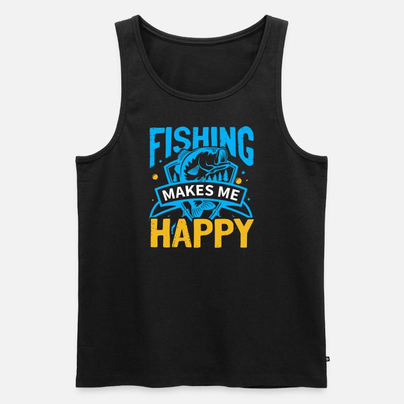 Fishing Makes Me Happy - Männer Premium Bio Tank Top - Schwarz