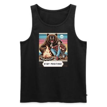 Stay Positive Funny Camping Bear Retro Design - Men's Premium Organic Tank Top - black - Front - Michal (187cm)