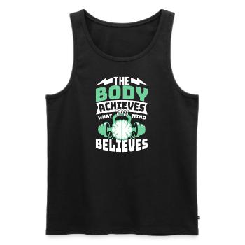 The Body Achieves What the Mind Believes - Männer Premium Bio Tank Top - Schwarz - Vorne - AI Model Male 178 light (178cm)