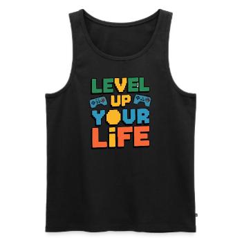 Level Up Your Life - Männer Premium Bio Tank Top - Schwarz - Vorne - AI Model Male 178 light (178cm)