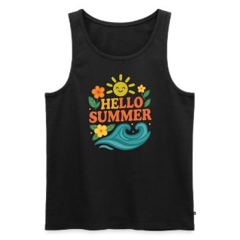 hello summer | Sommer Design - Männer Premium Bio Tank Top - Schwarz - Vorne - AI Model Male 178 light (178cm)