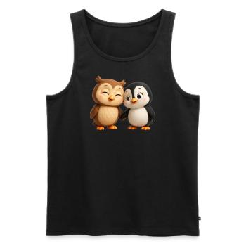 Tierpaar Eule & Pinguin - Männer Premium Bio Tank Top - Schwarz - Vorne - Michal (187cm)