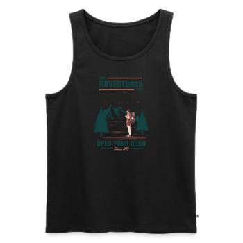 Cherchez des aventures ouvert - Débardeur bio Premium Homme - noir - Devant - AI Model Male 178 light (178cm)