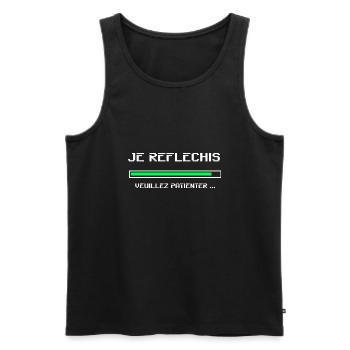 Je réflechis veuillez patienter fun humour cadeau - Débardeur bio Premium Homme - noir - Devant - Michal (187cm)