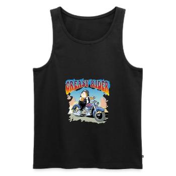 Greasy Rider - Männer Premium Bio Tank Top - Schwarz - Vorne - AI Model Male 178 light (178cm)