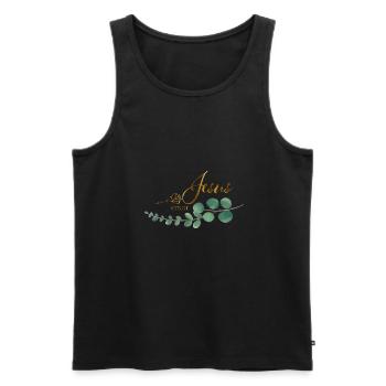 beloved schrift mit Rose Eukalyptus Jesus - Männer Premium Bio Tank Top - Schwarz - Vorne - Michal (187cm)