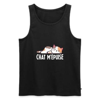 Chat m'épuise Cadeau Humour Femme Homme - Débardeur bio Premium Homme - noir - Devant - Michal (187cm)